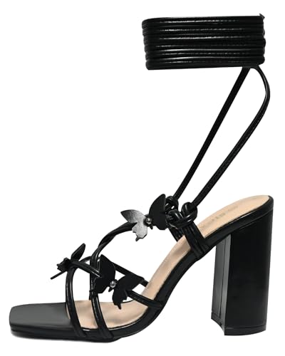 Strappy Heels for Women Sexy Lace Up Chunky High Heels Sandals Square Open Toe Heels with Bow White Black Gold Silver Tie Up Block Heels for Party, Prom, Evening3