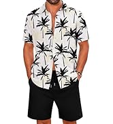 LecGee Men's Hawaiian 2 Piece Shirts and Shorts Set Summer Beach Matching Set Outfits Summer Trac...