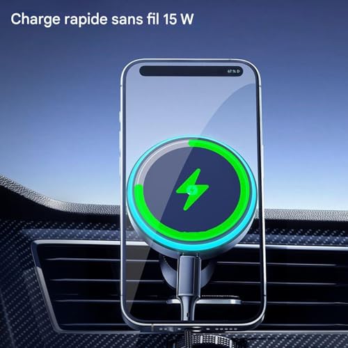 Soporte magnético para teléfono de 15W con carga inalámbrica rápida de coche 4