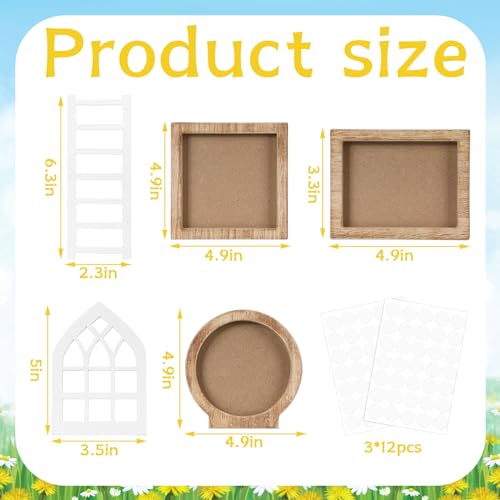 48 Pcs Interchangeable Seasonal Tiered Tray Decor Set Farmhouse Spring Easter Tiered Decorations Include Wood Frames with Ladders Cards Bow Knot, Tray Not Included(Lovely Color,Holiday)
