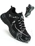 ISOOUS Steel Toe Shoes for Women Men Wide Waterproof Non Slip Work Sneakers Lightweight Breathable Safety Tennis Shoes Comfortable Construction Work Safety Puncture Proof Indestructible Work Shoes