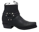 westernstiefel schwarz damen  Grinders New Renegade Low Herren Schwarz Leder Biker Stiefel Motorradfahrer Westernstiefel (EU 45)