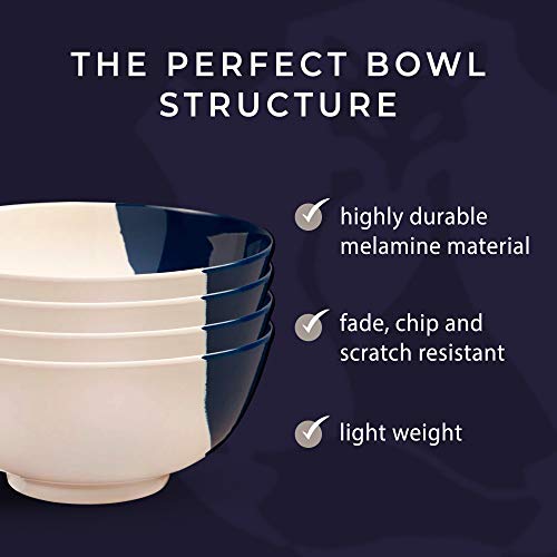 Durable Melamine Bowls Set Of 4, Chip And Break-Resistant, Kid-Friendly Melamine Bowl Dinnerware Set, Dinner Bowl For Indoor And Outdoor, Dishwasher Safe, Ivory/Navy - Thomas Fuchs Creative #TOP1
