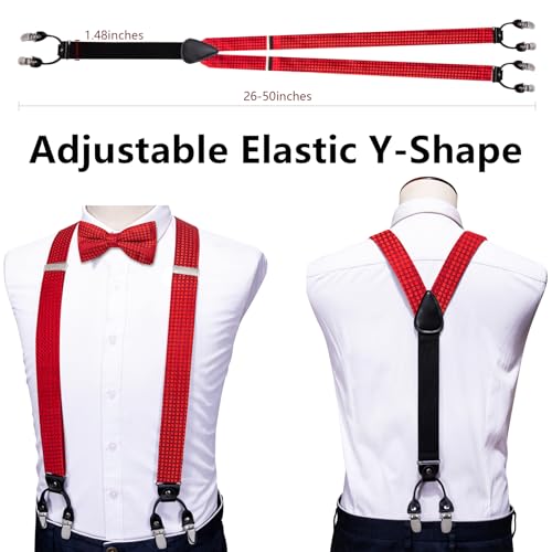 Image of YOHOWA Men Suspenders 6 Clips Strength Adjustable Y Braces Pre-Tied Bow Tie Set Formal Wedding Party