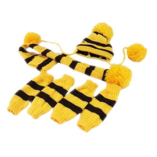 Set de bufanda y gorro tejido para perros XS amarillo y marrón