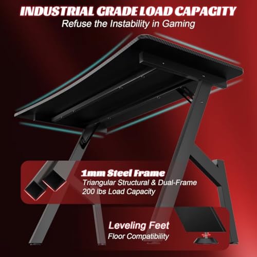 HLDIRECT Gaming Desk 32 Inch Gamer Desk Carbon Fiber Surface Computer Workstation Home Office Ergonomic PC Desk Simple Gaming Table for Gaming Home Small Space, Black - Image 5