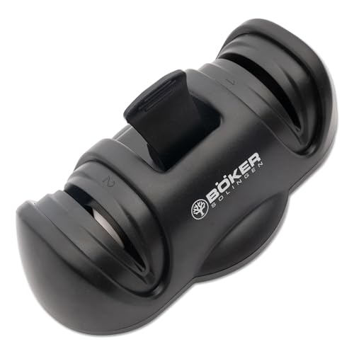 BÖKER SOLINGEN® zweistufiger Saugnapf-Rollenschärfer - Keramik Rollen-Schleifer für Messer - Profi Messerschärfer für Koch- & Schlachter-Messer - manueller Premium Küchenmesser-Rollschleifer