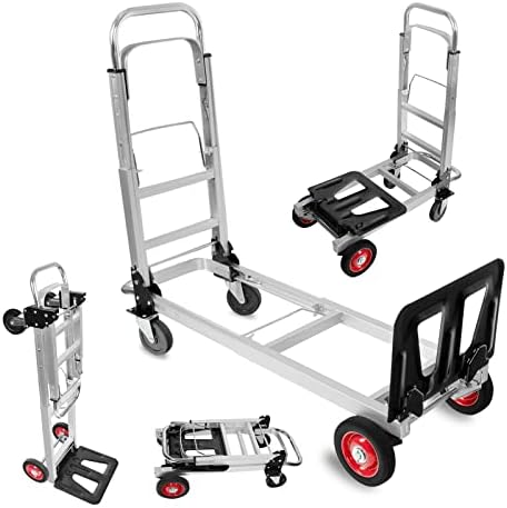 3 in 1 Aluminum Hand Truck Dolly Convertible Heavy Duty 460lbs Capacity Folding Hand Truck with 6’’ Rubber Wheels and Telescoping Handles Multi-Position Dolly Platform Hand Cart