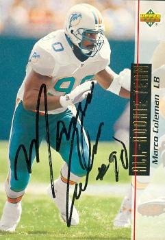 Marco Coleman Autographed Football Card (Miami Dolphins) 1993 Upper Deck No.45 Rookie