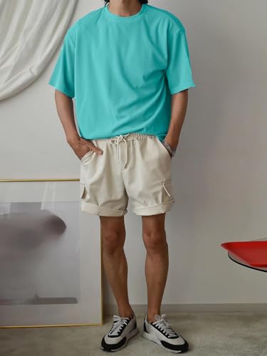 Image of Men's Oversized Ribbed Textured T-Shirt | Premium Knit Fabric | Relaxed Fit | Half Sleeve Crew Neck Casual Solid Tee