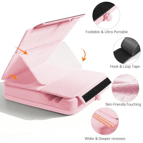 Image of Tablet Pillow Stand with Storage, Foldable iPad Holder for Lep, Bed, Sofa, and Desk - Soft Pad Dock with Pocket and Stylus Mount Compatible with 4-13 inch iPad Pro /Air /Mini, Galaxy Tab, Kindle