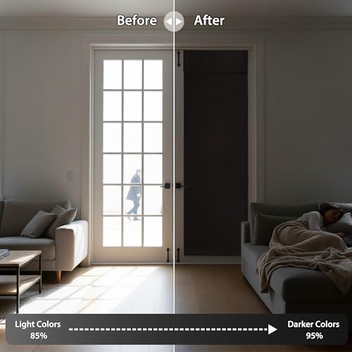 Image of RYB HOME Room Darkening Door Window Curtains - Privacy Thermal Insulated Patio French /Front Door Covering Blackout Window Curtains, W34 x L80 inch, 1 Panel, Brown
