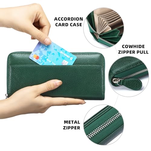 Image of RFID Blocking Womens Zipper Wallet Leather Large Capacity Billfold Clutch Zip Around Wallets for Women