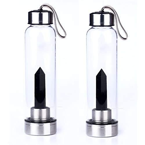 Gourde en verre de gemme réutilisable avec cristal d'obsidienne noire
