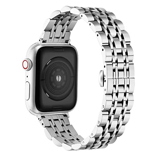 Rembyga Pulseira de relógio inteligente compatível com Apple Watch série 42 mm, 44 mm, 45 mm, 38 mm, 40 mm e 41 mm, prata para iWatch Series 41 mm, 40 mm, 38 mm, prata