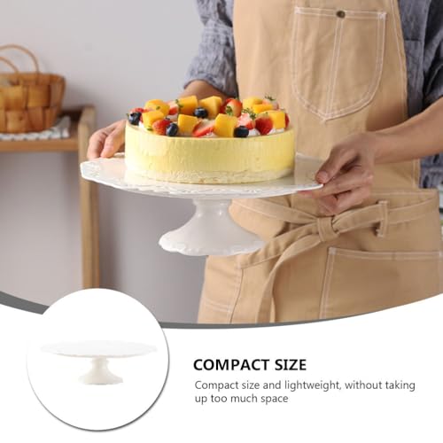 10 Inch White Ceramic Cake Stand, Round Pedestal Dessert Display for Wedding, Birthday and Tea Party, Elegant Vintage Relief Edged Cake Pedestal Stand for Cupcakes, Pastry and Desserts by DOITOOL - Used condition - Image 6