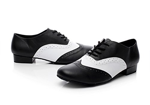 Minishion Dancing Shoes For Men 1" Standard Heel Black/White Leather Ballroom Dance Shoes Us 10 #TOP2