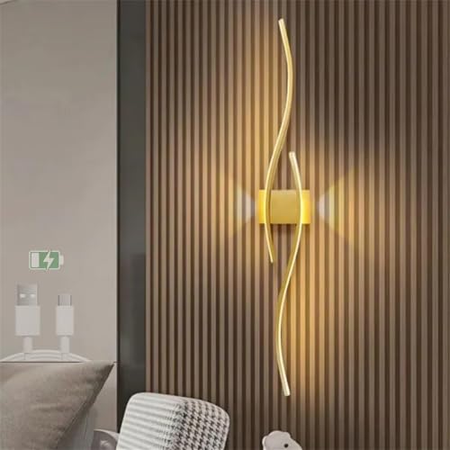 Lampada da Parete LED Moderna - Applique a Barra ondulata Ricaricabile Tramite USB, Design in Acrilico e Ferro per Soggiorno, Camera da Letto, Illuminazione da Comodino (100 cm, Luce Neutra)