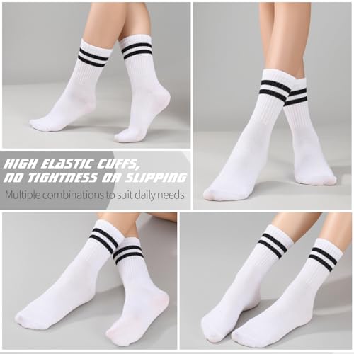 Image of Jspupifip 8 Pair Striped Athletic Crew Socks Running Socks for Men Women | Moisture-Wicking, Soft Stretchy Casual Mid Calf Socks Size 5-8, Breathable Casual Gym Socks