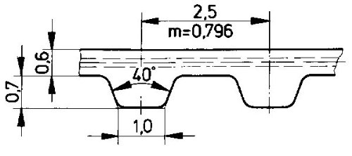 Ametric® 2.5/182.11 Metric Polyurethane Timing Belt, Steel Cords, 2.5 mm Pitch, T2.5 Tooth Profile, 182 mm Long, 11 mm Wide, 73 Teeth, 0.7 mm Depth of Tooth, 1 mm Tooth Face Length, 1.3 mm Belt Thinkness, (1-040)