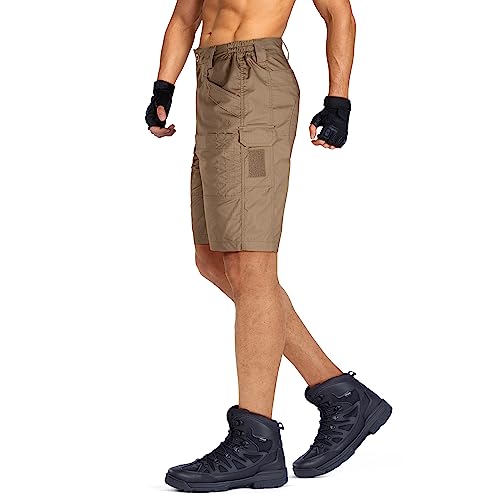 Free Soldier Men's Hiking Tactical Cargo Shorts Multiple Pockets Waterproof Shorts Outdoor Fishing Camping Shorts Coyote Brown 34W X 11L #TOP2