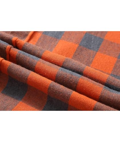 ZITY Men's Flannel Hoodie Shirts Casual Button Down Plaid Shirt Jackets for Men Long Sleeve Stylish Hooded with Pocket Orange Grey X-Large - Image 2