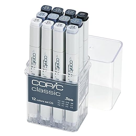Copic Marker Set - Paquete de 12 rotuladores permanentes (tinta negro), blanco