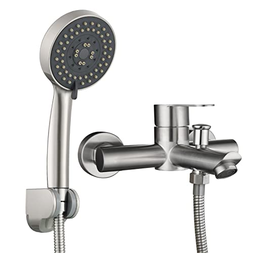 Tecmolog SNA516F3 Mitigeur Douche, Mitigeur Salle de Bain, Ensemble de douche à levier unique en acier inoxydable avec douchette et tuyau de douche 1,5 m Nickel brossé