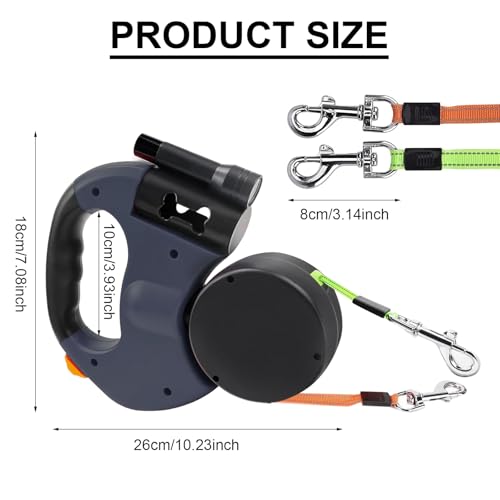 3m Rollleine für 2 Hunde, Doppelleine Hundeleine mit LED-Licht, 360° Drehbar, Reflektierendes Nylon, Verstellbar, für Kleine & Große Hunde, Blau