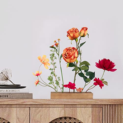 Reamtop Artificial Flower Arrangements With Vase, Easy Diy Craft Furniture Decor Silk Floral, Modern Fake Flower For Home & Office (Burnt Orange & Burgundy) #TOP1
