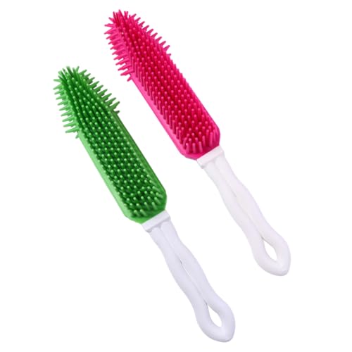 FIXOSHEE Pettine Per La Toelettatura Del Cane in Silicone Cavità, Spazzola Per La Pulizia Degli Animali Domestici, Massaggiante e Rimuovi Nodi, Adatto Per Cani e Cuccioli, Set Da 2 Pezzi Verde e Rosa
