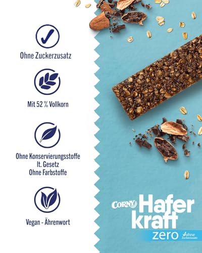 Haferriegel | Corny Haferkraft Zero Kakao | Veganer Müsliriegel ohne Zuckerzusatz | Mit Haselnüssen | Energiereicher Snack für unterwegs | 48x35g