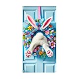 Easter Door Banner - Easter Front Door Decor | Bunny Wreath Doors Curtain, Easters Party Decorations, 35.4x70.8inch Reusable Bunny Banners For Yard Outside Party Garage Classroom Home Office Porch