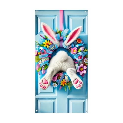 Easter Door Decor - 90x180cm Reusable Decorative Bunny Banners, Easter Porch Decor - For Gasrage Yard Outside Party Classroom Ho