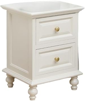 White Wood Nightstand with Storage 2 Drawer Modern Bedside Table Bedroom Compact Ivory White, Medium