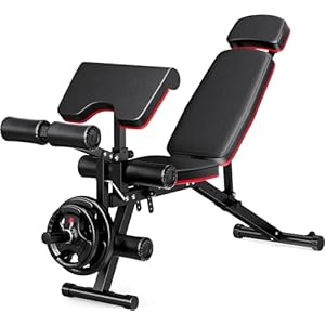 XDDIAS Weight Bench, Workout Bench for Home Gym with Extended Headrest, Leg Extension and Preacher Curl Pad, Incline Decline Flat Adjustable Exercise Bench Full Body Workout, 900Lbs Weight Capacity