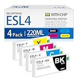 FILLINK ESL4 Ink cartridges 220ml Compatible for Roland Eco-Sol MAX2 MAX 2 ESL4 Ink Cartridge for RF-640 VS-300i VS-540i VS-640i XF-640 XR-640 Printer (1BK,1C,1M,1Y-4pk 220ml)