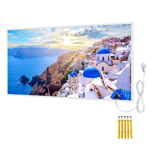BR Bringer Bild Infrarotheizung mit Rahmen 1000 Watt - Bildheizung mit UV Druck - 120x60x1,8cm - Santorini, Griechenland