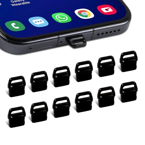 USB-C Port Dust Plugs – Secure Fit with Easy-Grip & Cleaning Brush for iPhone 16/15,for Pixel, for iPad & Type-C Devices (12-Pack, Black)