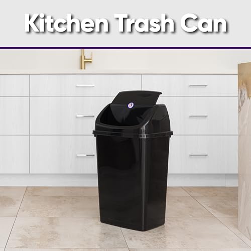 Image of Superio Kitchen Trash Can 13 Gallon with Swing Lid, Plastic Garbage Can Outdoor and Indoor, Large 52 Qt Recycle Bin and Waste Basket for Home, Office, Garage, Patio, Restaurant (Black, 2 Pack)