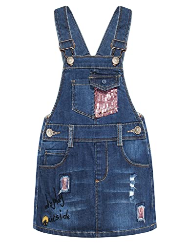 Image of KIDSCOOL SPACE Baby Little Girls Fox Flowers Embroidered Lace Denim Overall Dress