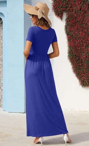 Image of GRECERELLE Womens Summer Long Maxi Dresses 2026 Short Sleeve V Neck Casual Button Dress with Pockets