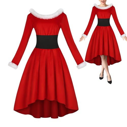 Disfraz de señora Claus para mujer, vestido de Navidad, vestido de lencería de manga larga, vestido de Navidad para aniversarios, día de San Valentín, bodas