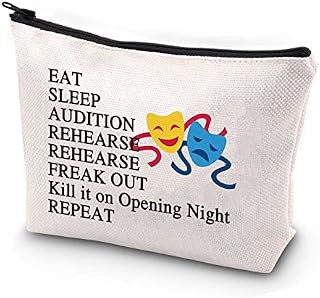 Theatre Life Makeup Bag Drama Theater Gift Eat Sleep Audition Theatre Novelty Cosmetic Bag Broadway Musical Theatre Gift Comedy Tragedy Mask Drama Gift Performer Gift, Beige