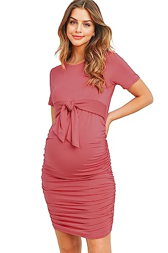 Laclef Womens Knee-Length Maternity Short Sleeve Bodycon Dress With Tie Front cover