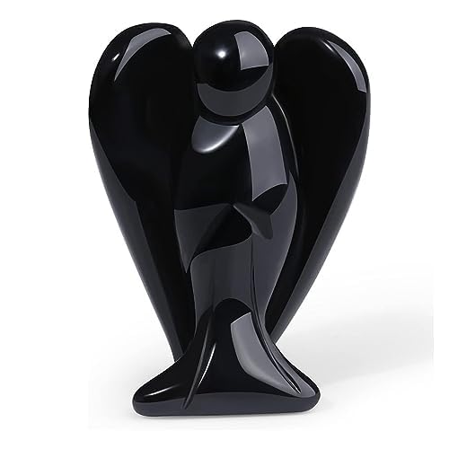 Black Obsidian Crystal Angel Figurine – 2 Inch Hand Carved Gemstone Guardian Angel Statue for Reiki Healing, Meditation & Chakra – Angel Gift for Women, Birthday, Christmas – Pocket Angel Ornament