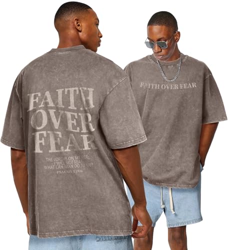 Flafens Oversized Tshirts for Men - Graphic T Shirt Tees Crewneck Short Sleeve Loose Top Over Sized Cool Pattern Print Tops, L, Faith