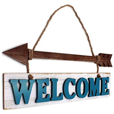 Welcome Wood Sign Rustic Wall Hanging Arrow Decor Farmhouse Wall Decor(19.6×7 inch) Cover