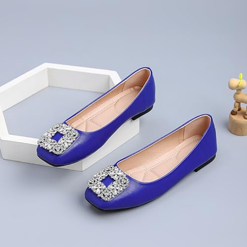 Women's Rhinestones Ballet Flats Closed Square Toe Slip On Shoes Work Walking Flats Shoes3