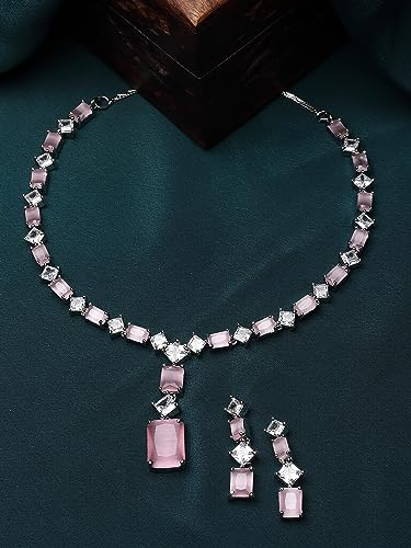 Image of Karatcart Elegant Silver Plated Blue American Diamond Necklace Set for Women